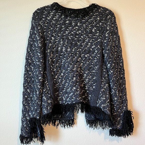 Maje Tweed Cardigan Sweater Jacket Blazer Woven Gray Metallic Fringe Size 2 - Picture 8 of 14